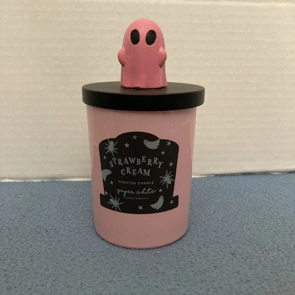 Paper White Candle Co Pink 8.8 oz Strawberry Cream Scented Candle w/Ghost Topper